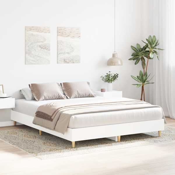 Voodiraam, valge, 150 × 200 cm, tehispuit — mudel 3328708