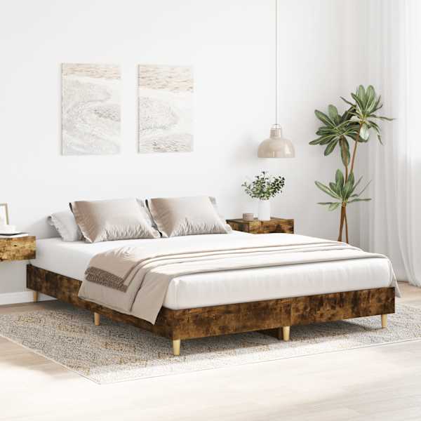Voodiraam peatsiga, suitsutatud tamm, 150 × 200 cm — mudel 3328712