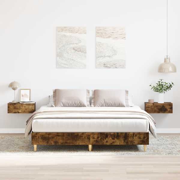 Voodiraam peatsiga, suitsutatud tamm, 140 × 200 cm — mudel 3328721