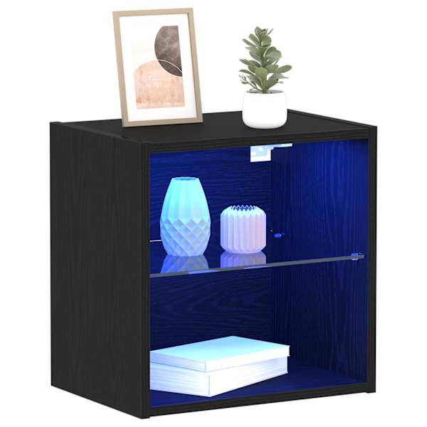 LED-valgustusega rippriiul riiuliga 2 tk Must 40 × 28,5 × 40 cm