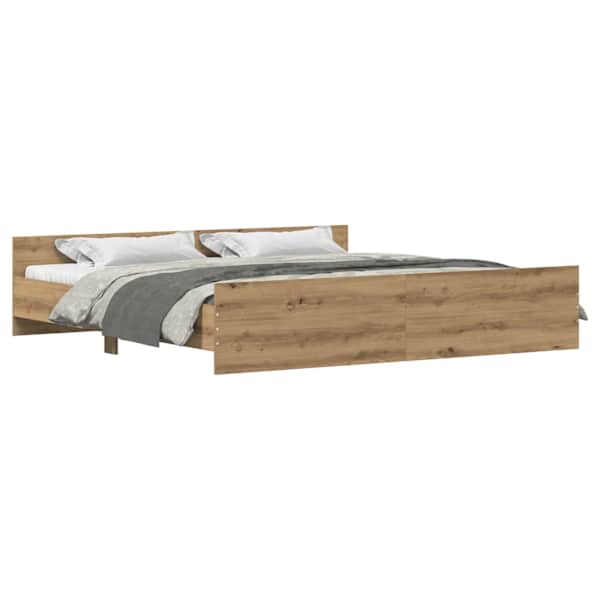Voodiraam peatsiga, Artisan tamm, 200 × 200 cm, tehispuit — mudel 3329304