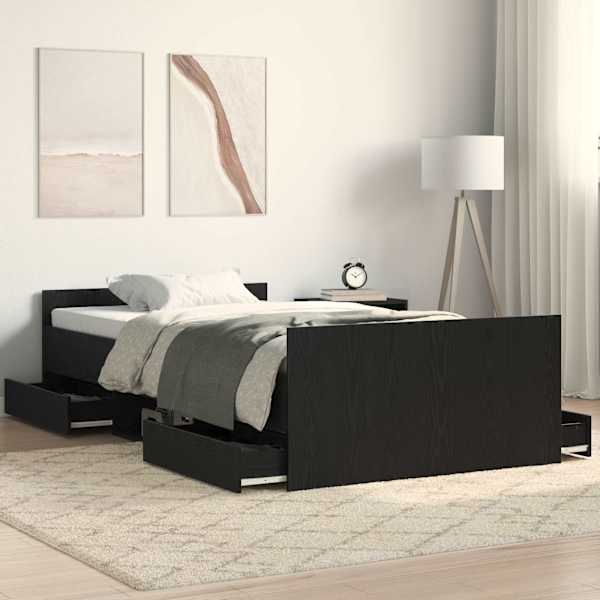 Sahtlitega voodiraam, must tamm, 100 × 200 cm, tehispuit — mudel 3329326