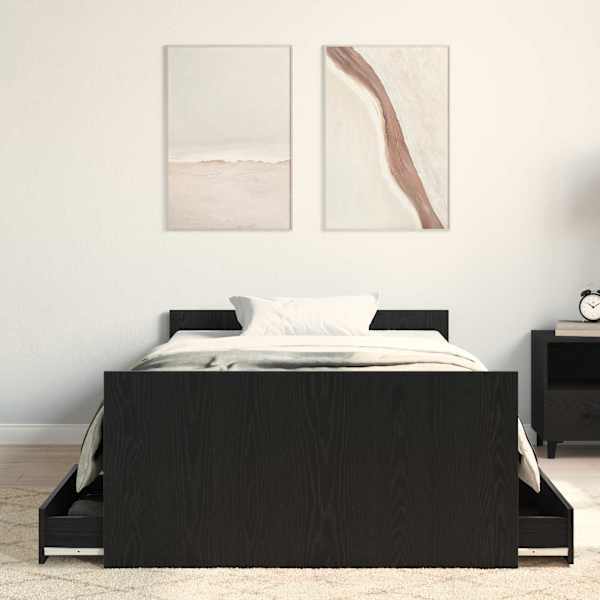 Sahtlitega voodiraam, must tamm, 100 × 200 cm, tehispuit — mudel 3329326