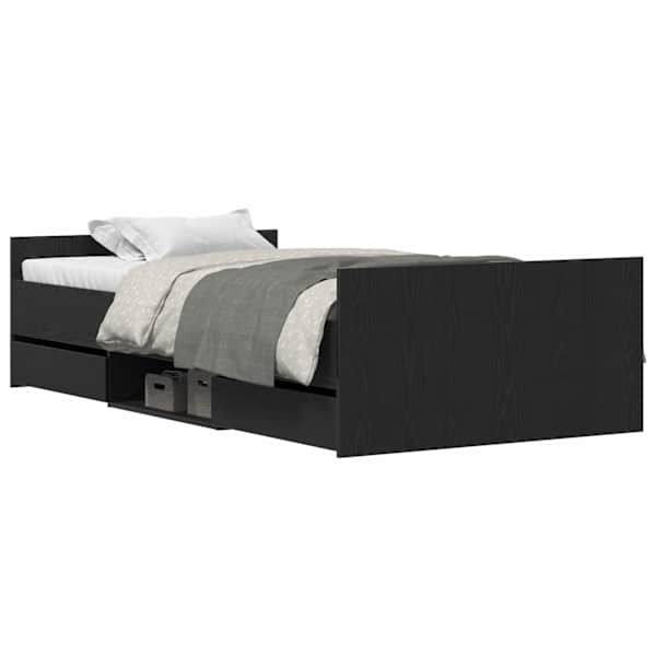Sahtlitega voodiraam, must tamm, 100 × 200 cm, tehispuit — mudel 3329326