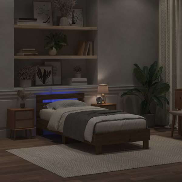 LED-valgustusega voodiraam peatsiga, Artisan tamm, 75 × 190 cm, tehispuit — mudel 863816