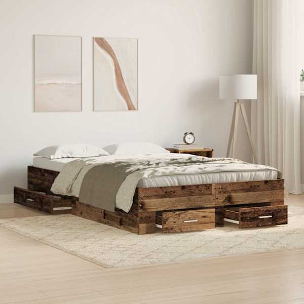 Sahtlitega voodiraam, vana puit, 120 × 200 cm, tehispuit — mudel 3333969