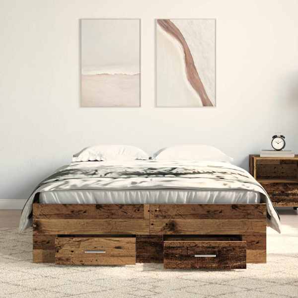 Sahtlitega voodiraam, vana puit, 120 × 200 cm, tehispuit — mudel 3333969