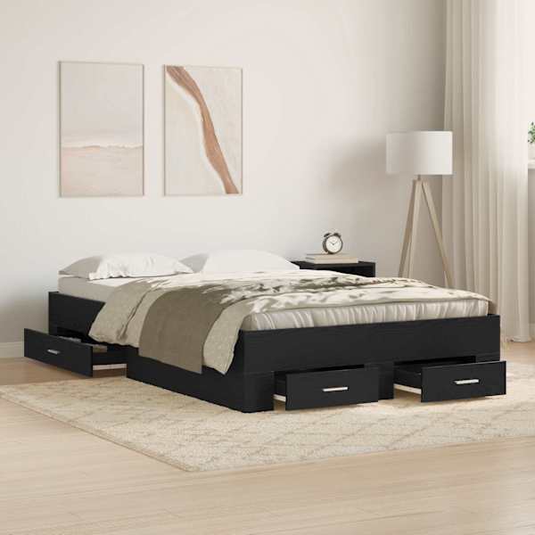 Sahtlitega voodiraam, must tamm, 120 × 200 cm, tehispuit — mudel 3333971