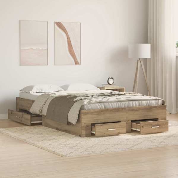 Sahtlitega voodiraam, Artisan tamm, 120 × 190 cm, tehispuit — mudel 3333979