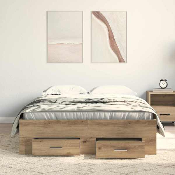 Sahtlitega voodiraam, Artisan tamm, 120 × 190 cm, tehispuit — mudel 3333979