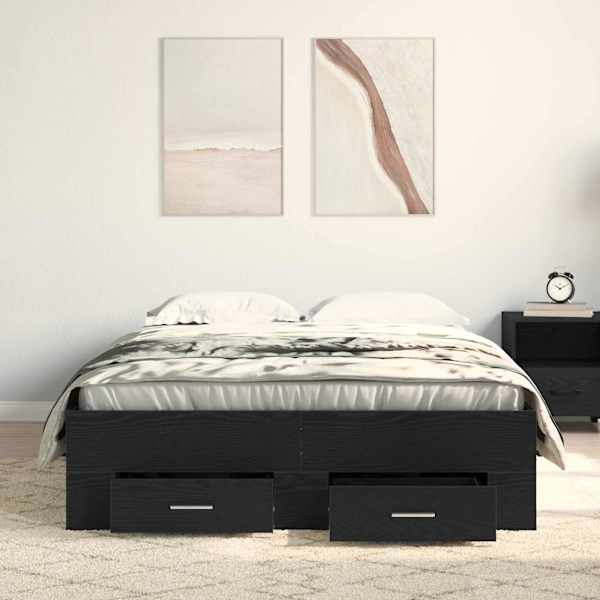 Sahtlitega voodiraam, must tamm, 120 × 190 cm, tehispuit — mudel 3333980