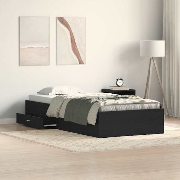 Sahtlitega voodiraam, must tamm, 90 × 190 cm, tehispuit — mudel 3333992