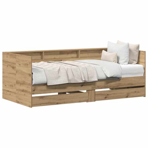 Sahtlitega diivanvoodi riiuliga, Artisan tamm, 90 × 200 cm, tehispuit — mudel 3334000