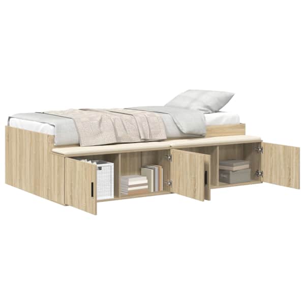 Sahtlitega voodiraam, sonoma tamm, 80 × 200 cm, tehispuit — mudel 3335199