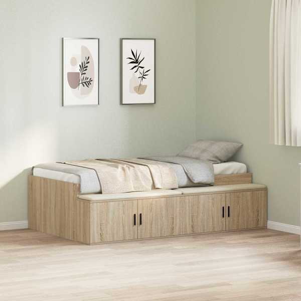 Sahtlitega voodiraam, sonoma tamm, 70 × 190 cm, tehispuit — mudel 3335215