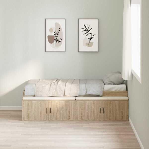 Sahtlitega voodiraam, sonoma tamm, 70 × 190 cm, tehispuit — mudel 3335215