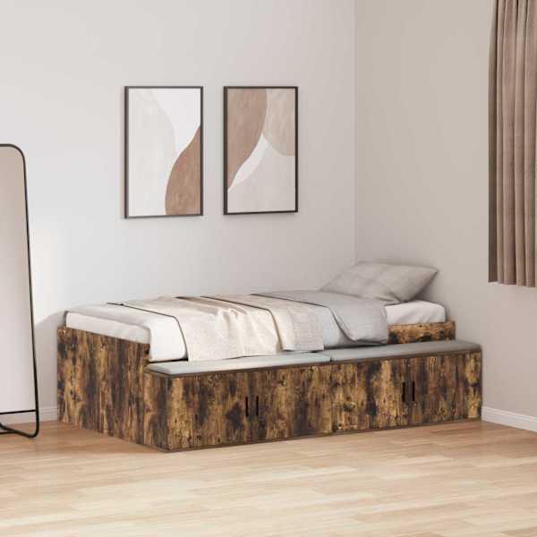 Sahtlitega voodiraam, suitsutatud tamm, 70 × 190 cm, tehispuit — mudel 3335217