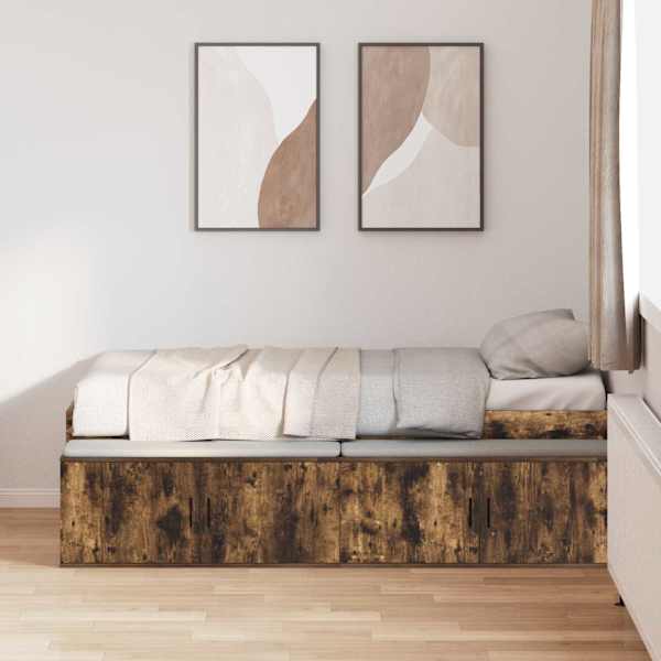 Sahtlitega voodiraam, suitsutatud tamm, 70 × 190 cm, tehispuit — mudel 3335217
