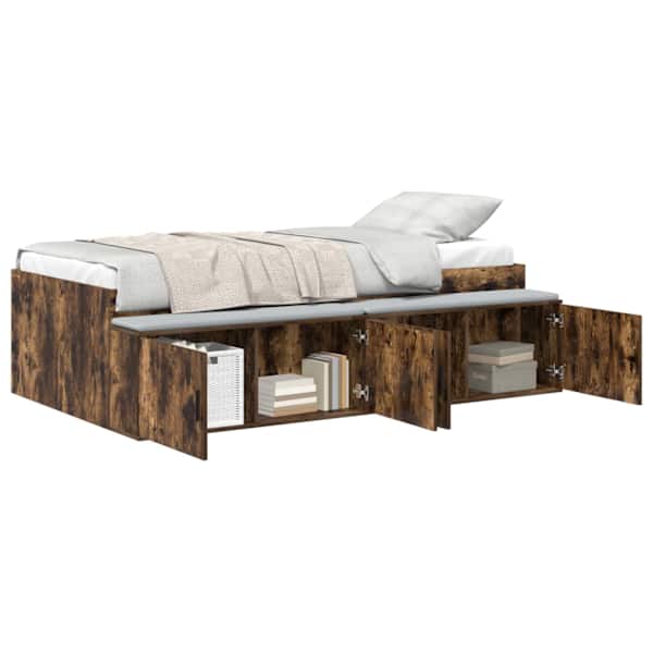 Sahtlitega voodiraam, suitsutatud tamm, 70 × 190 cm, tehispuit — mudel 3335217