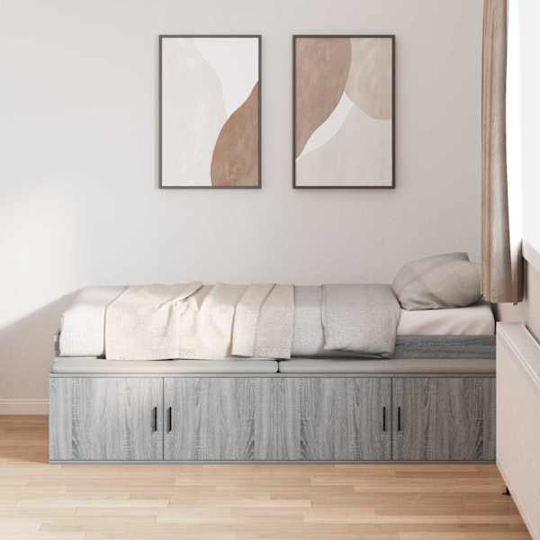 Sahtlitega voodiraam, hall sonoma, 70 × 190 cm, tehispuit — mudel 3335218