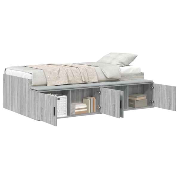 Sahtlitega voodiraam, hall sonoma, 70 × 190 cm, tehispuit — mudel 3335218