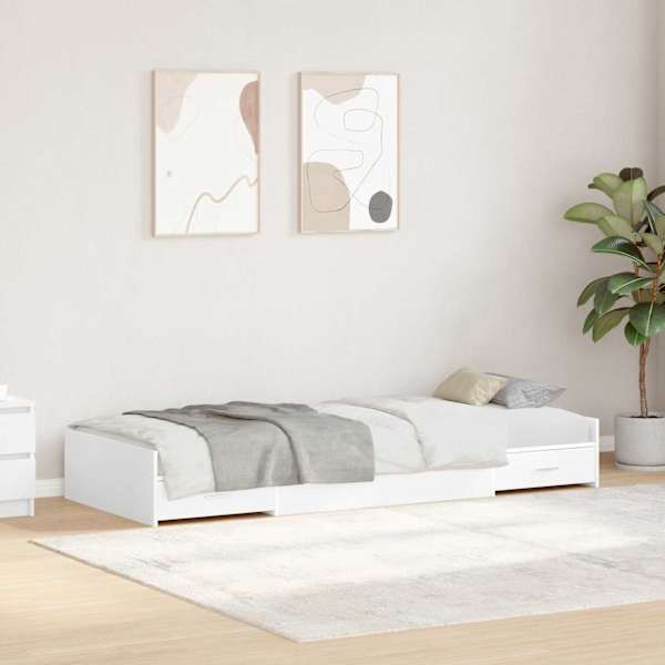 Sahtlitega voodiraam peatsiga, valge, 90 × 200 cm, tehispuit — mudel 3335229