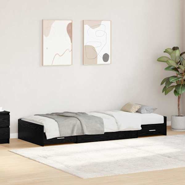 Sahtlitega voodiraam peatsiga, must tamm, 90 × 200 cm, tehispuit — mudel 3335230