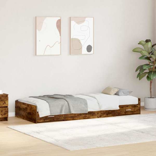 Sahtlitega voodiraam, suitsutatud tamm, 80 × 200 cm, tehispuit — mudel 3335241