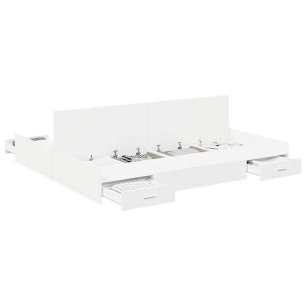 Sahtlitega voodiraam, valge, 180 × 200 cm, tehispuit