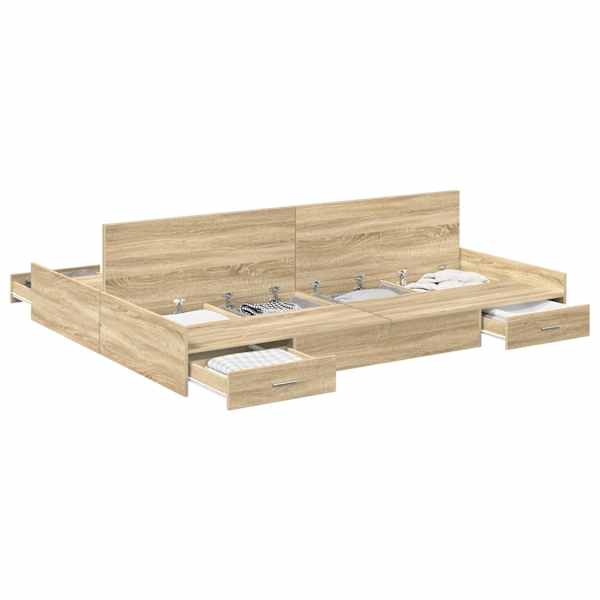 Sahtlitega voodiraam peatsiga, sonoma tamm, 140 × 200 cm, tehispuit