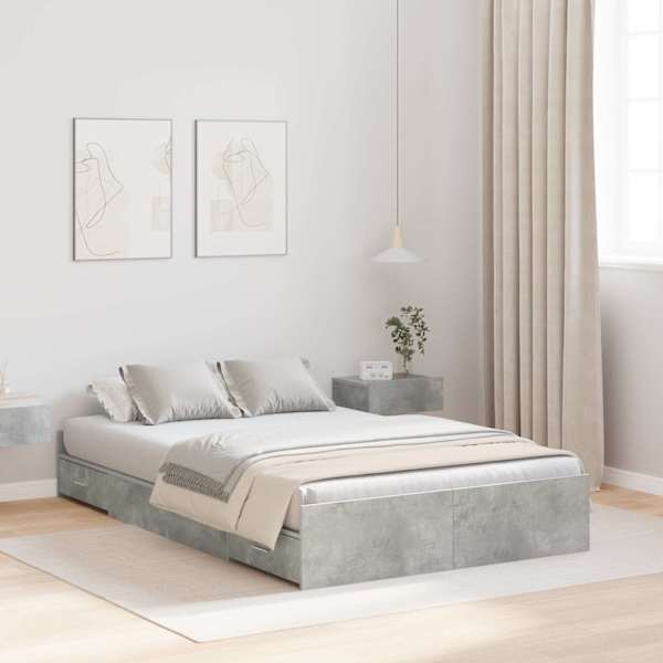 Sahtlitega voodiraam peatsiga, betoonhall, 120 × 200 cm, tehispuit — mudel 3335304