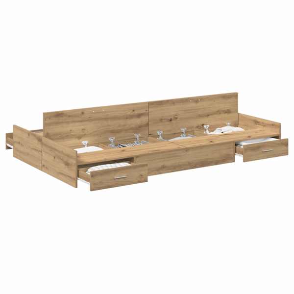 Sahtlitega voodiraam peatsiga, Artisan tamm, 120 × 190 cm, tehispuit — mudel 3335332