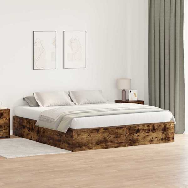 Panipaigaga voodiraam, suitsutatud tamm, 200 × 200 cm, tehispuit — mudel 3335361