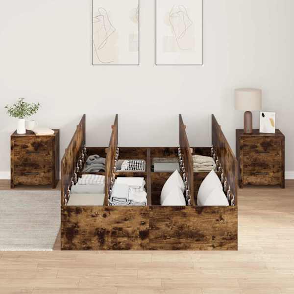 Panipaigaga voodiraam, suitsutatud tamm, 120 × 200 cm, tehispuit — mudel 3335369
