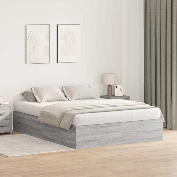 Panipaigaga voodiraam, hall sonoma, 135 × 190 cm, tehispuit — mudel 3335442