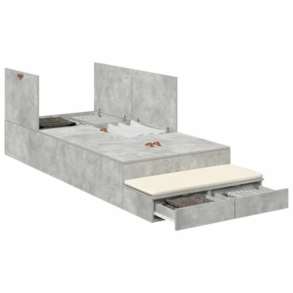 Sahtlitega voodiraam, betoonhall, 80 × 200 cm, tehispuit — mudel 3335600