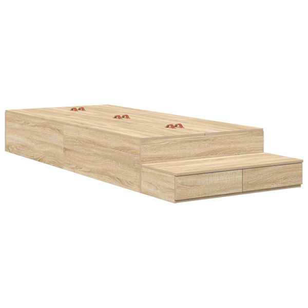 Sahtlitega voodiraam, sonoma tamm, 90 × 200 cm, tehispuit — mudel 3335607