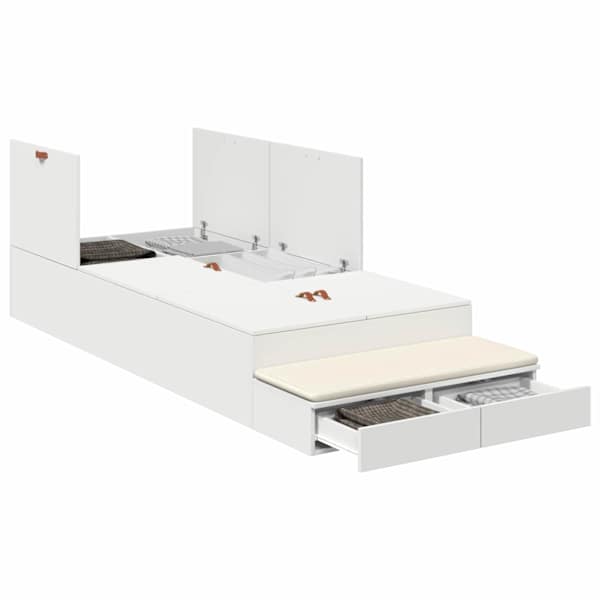 Sahtlitega voodiraam, valge, 90 × 200 cm, tehispuit — mudel 3335613