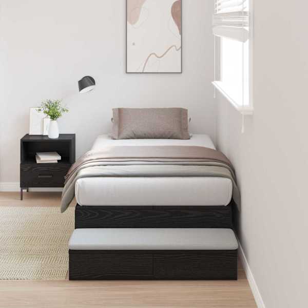 Sahtlitega voodiraam, must tamm, 100 × 200 cm, tehispuit — mudel 3335614