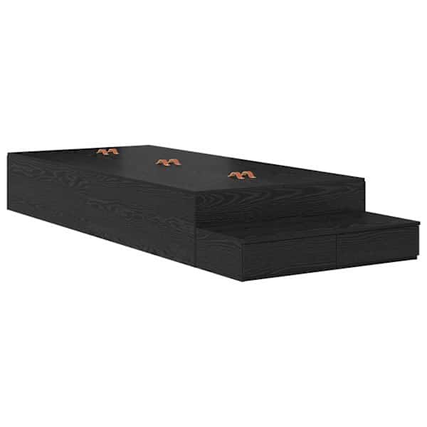 Sahtlitega voodiraam, must tamm, 100 × 200 cm, tehispuit — mudel 3335614