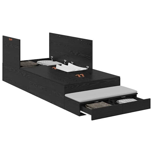 Sahtlitega voodiraam, must tamm, 100 × 200 cm, tehispuit — mudel 3335614