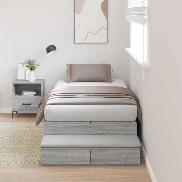 Sahtlitega voodiraam, hall sonoma, 100 × 200 cm, tehispuit — mudel 3335618