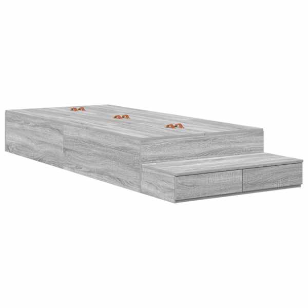 Sahtlitega voodiraam, hall sonoma, 100 × 200 cm, tehispuit — mudel 3335618