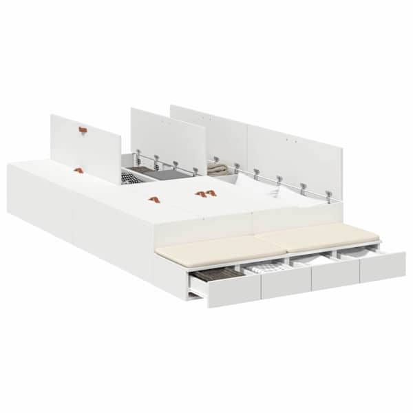 Sahtlitega voodiraam, valge, 120 × 200 cm, tehispuit — mudel 3335629