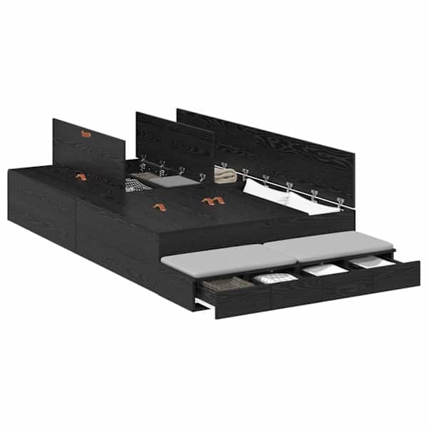 Sahtlitega voodiraam, must tamm, 120 × 200 cm, tehispuit — mudel 3335630