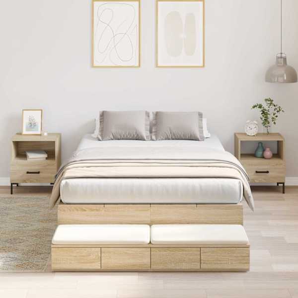 Sahtlitega voodiraam, sonoma tamm, 120 × 200 cm, tehispuit — mudel 3335631