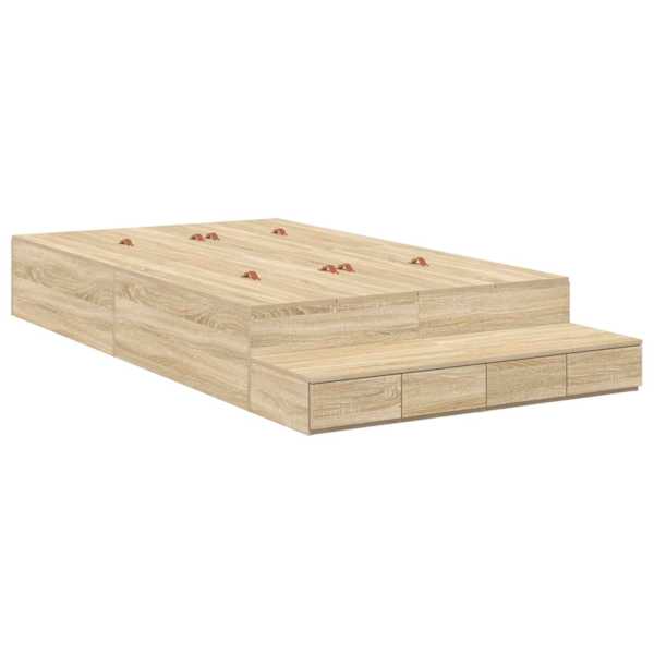 Sahtlitega voodiraam, sonoma tamm, 120 × 200 cm, tehispuit — mudel 3335631