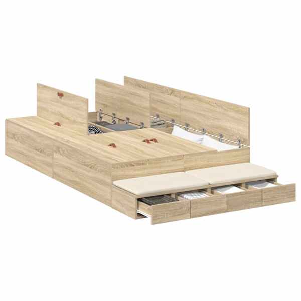 Sahtlitega voodiraam, sonoma tamm, 120 × 200 cm, tehispuit — mudel 3335631