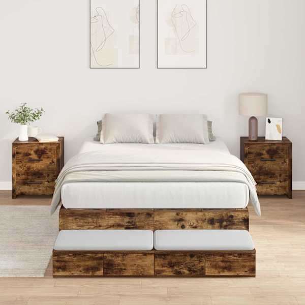 Sahtlitega voodiraam, suitsutatud tamm, 120 × 200 cm, tehispuit — mudel 3335633
