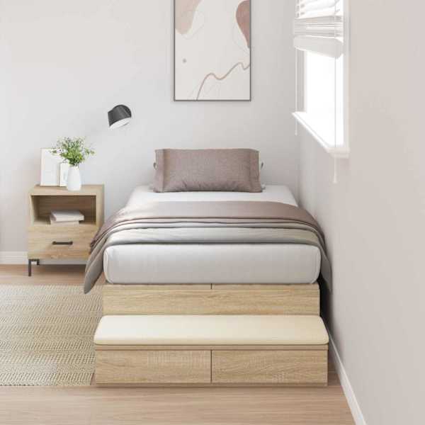 Sahtlitega voodiraam, sonoma tamm, 90 × 190 cm, tehispuit — mudel 3335671